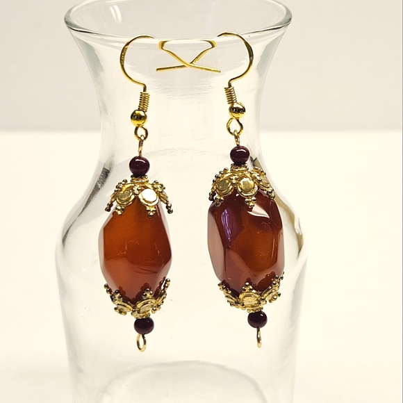 Red Agate Beaded Earrings - Picture 2 of 7